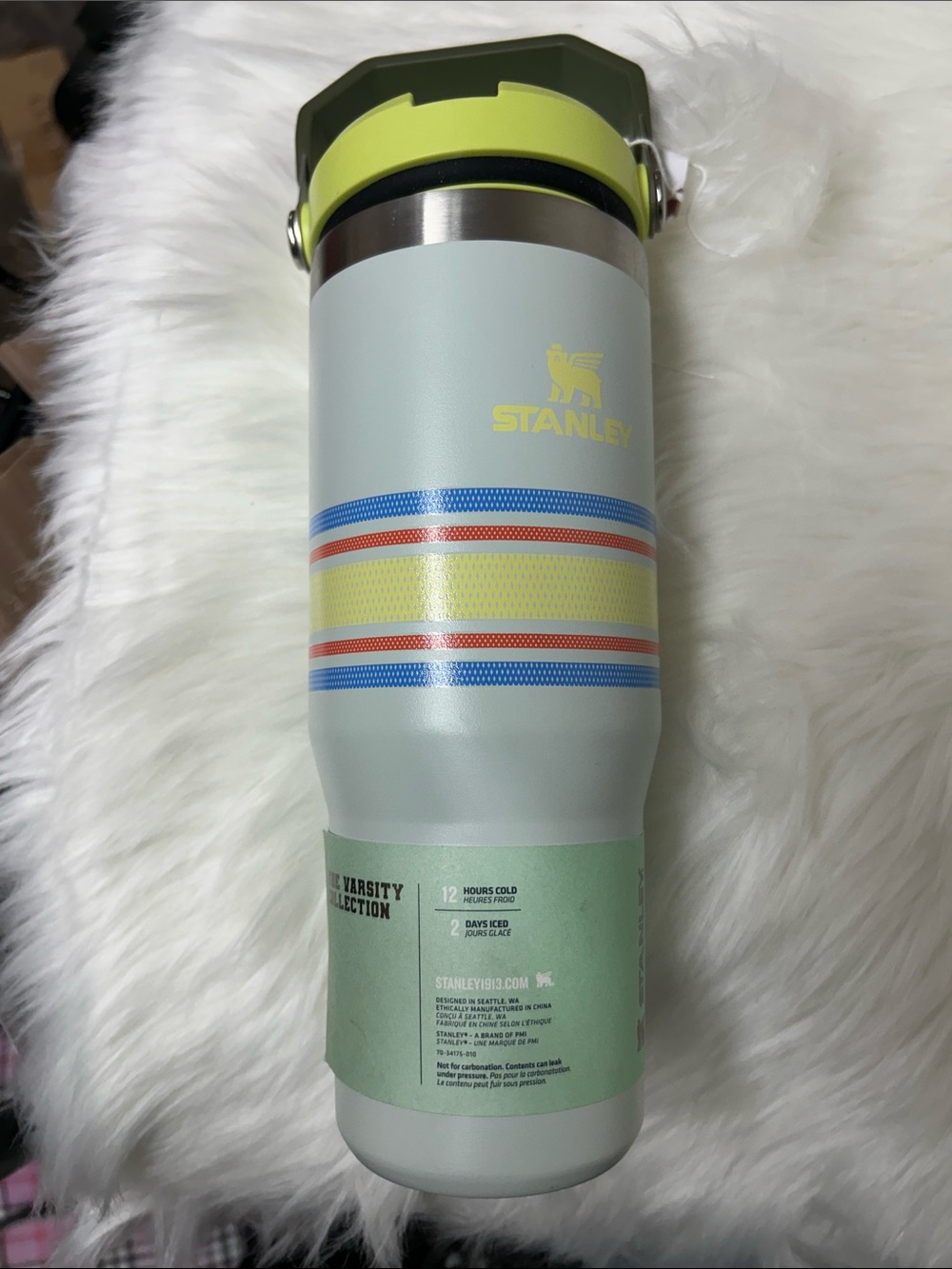 Stanley Light Sage Tumbler with Lime and Multicolor Stripes